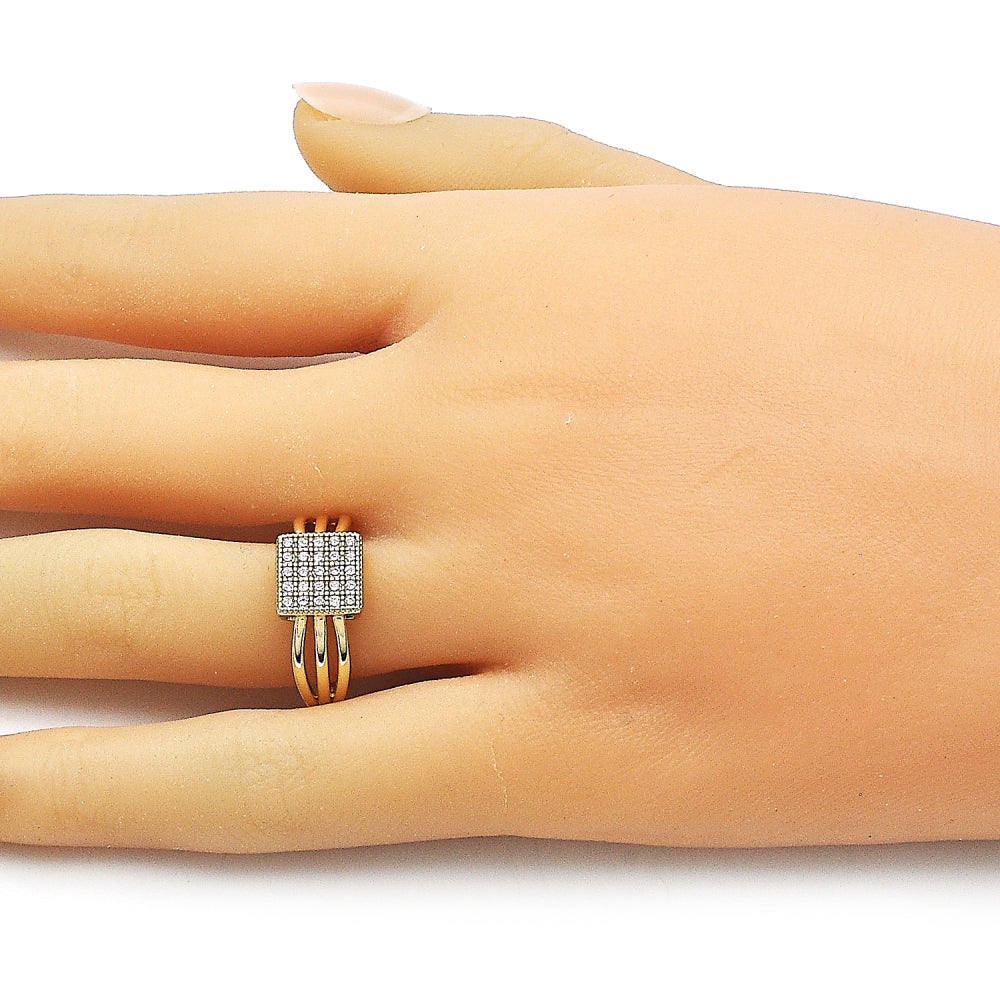 Oro Laminado Multi Stone Ring, Gold Filled Style with White Micro Pave, Polished, Golden Finish