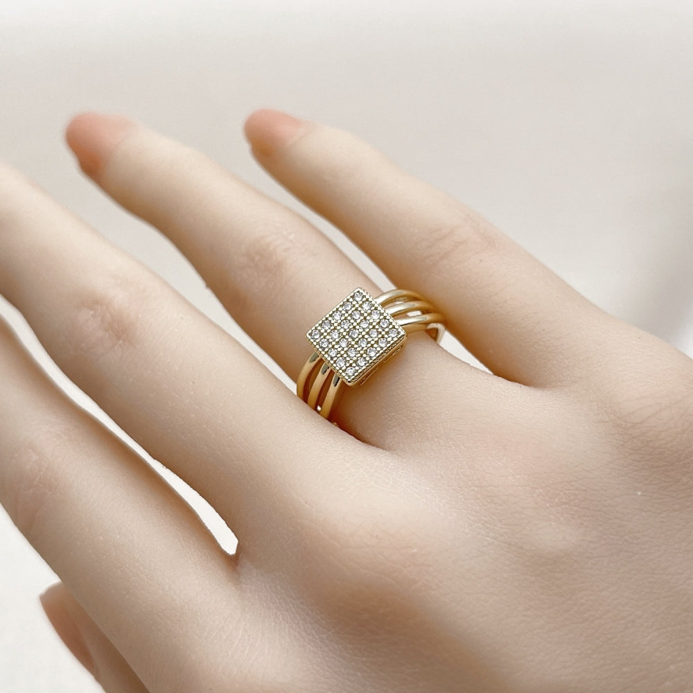 Oro Laminado Multi Stone Ring, Gold Filled Style with White Micro Pave, Polished, Golden Finish