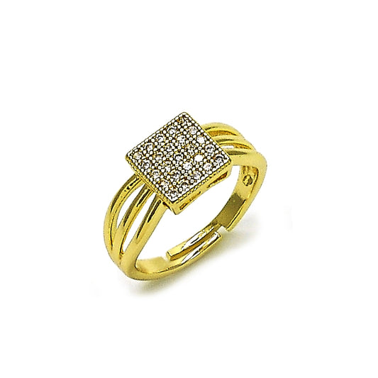 Oro Laminado Multi Stone Ring, Gold Filled Style with White Micro Pave, Polished, Golden Finish