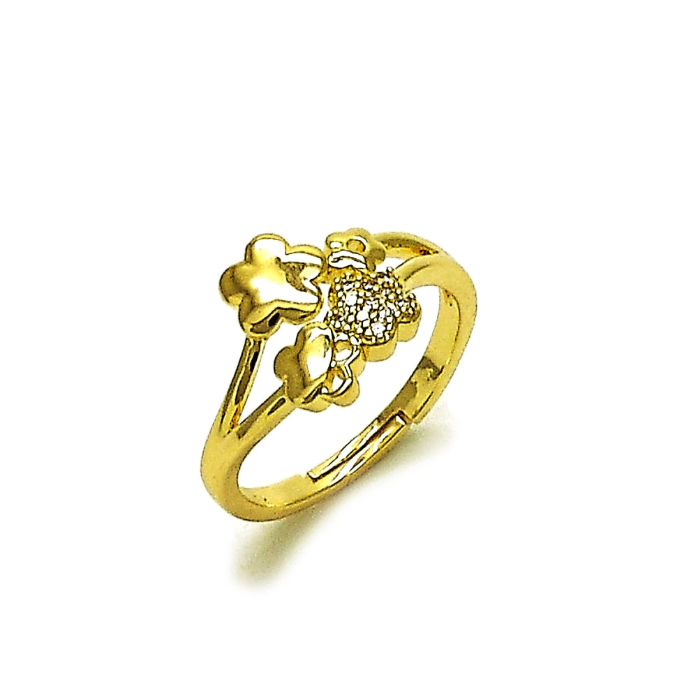 Oro Laminado Multi Stone Ring, Gold Filled Style Flower Design, with White Micro Pave, Polished, Golden Finish
