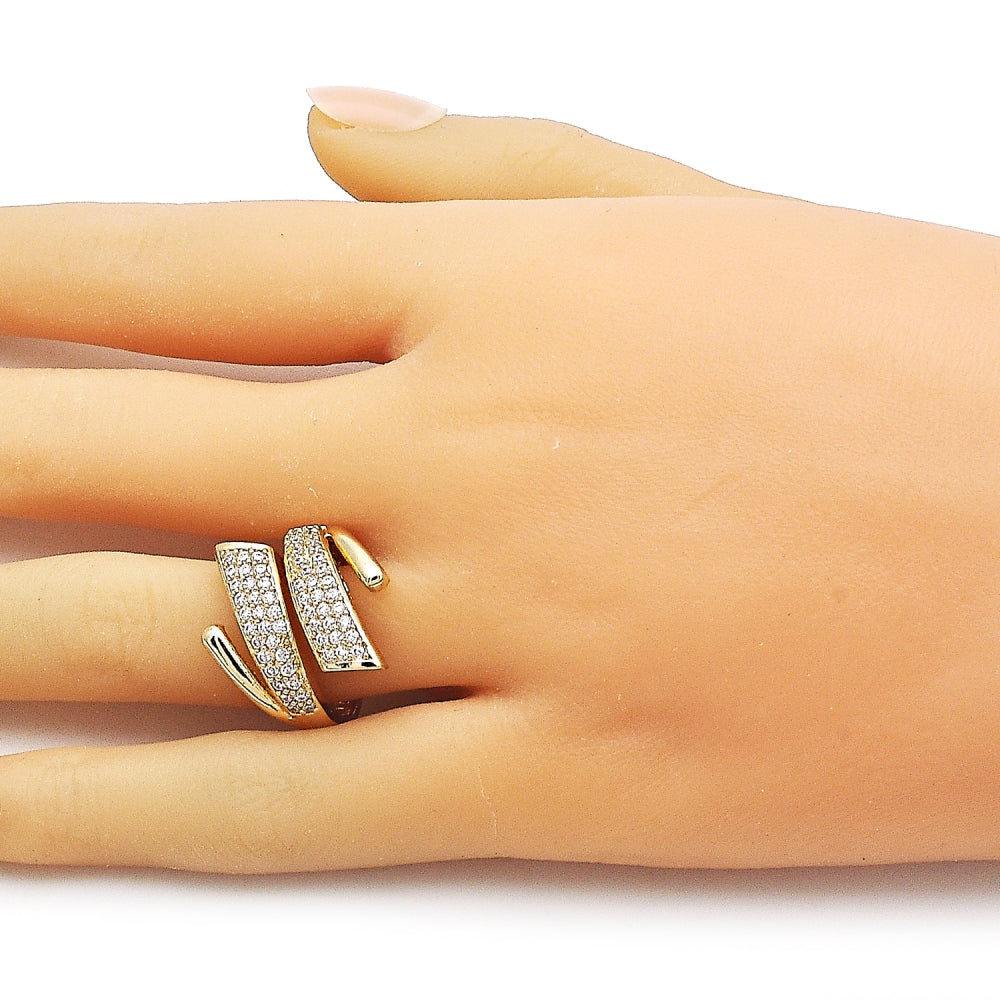 Oro Laminado Multi Stone Ring, Gold Filled Style with White Cubic Zirconia, Polished, Golden Finish
