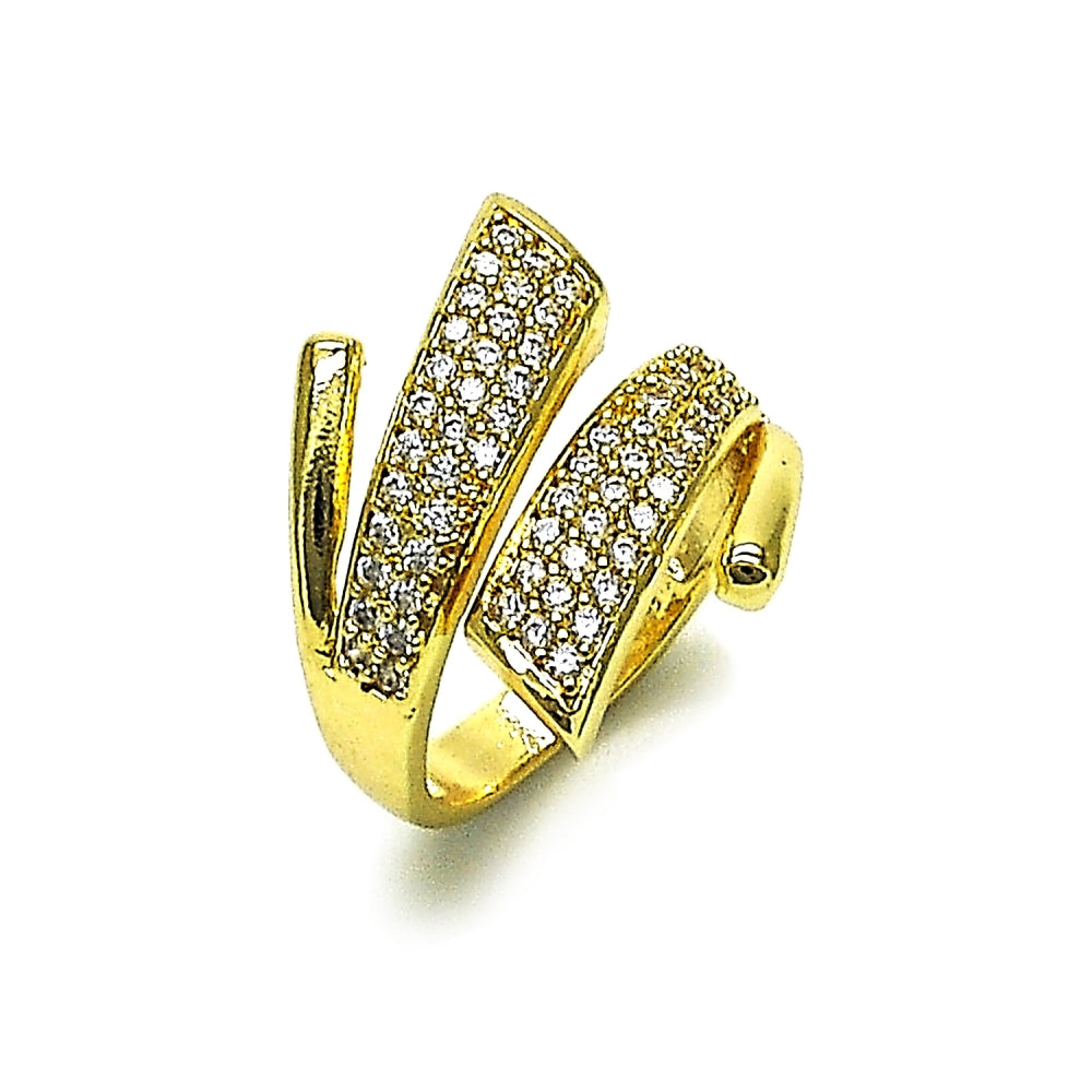 Oro Laminado Multi Stone Ring, Gold Filled Style with White Cubic Zirconia, Polished, Golden Finish