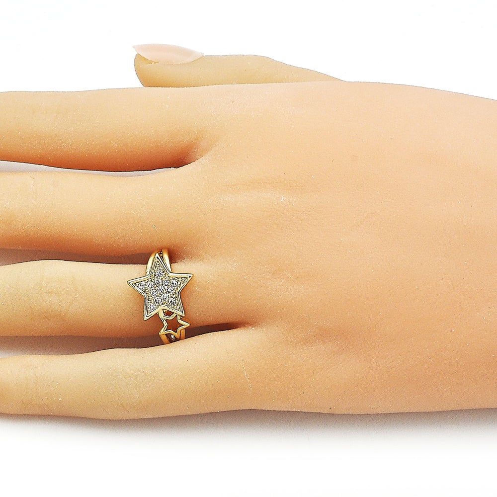 Oro Laminado Multi Stone Ring, Gold Filled Style Star Design, with White Micro Pave, Polished, Golden Finish