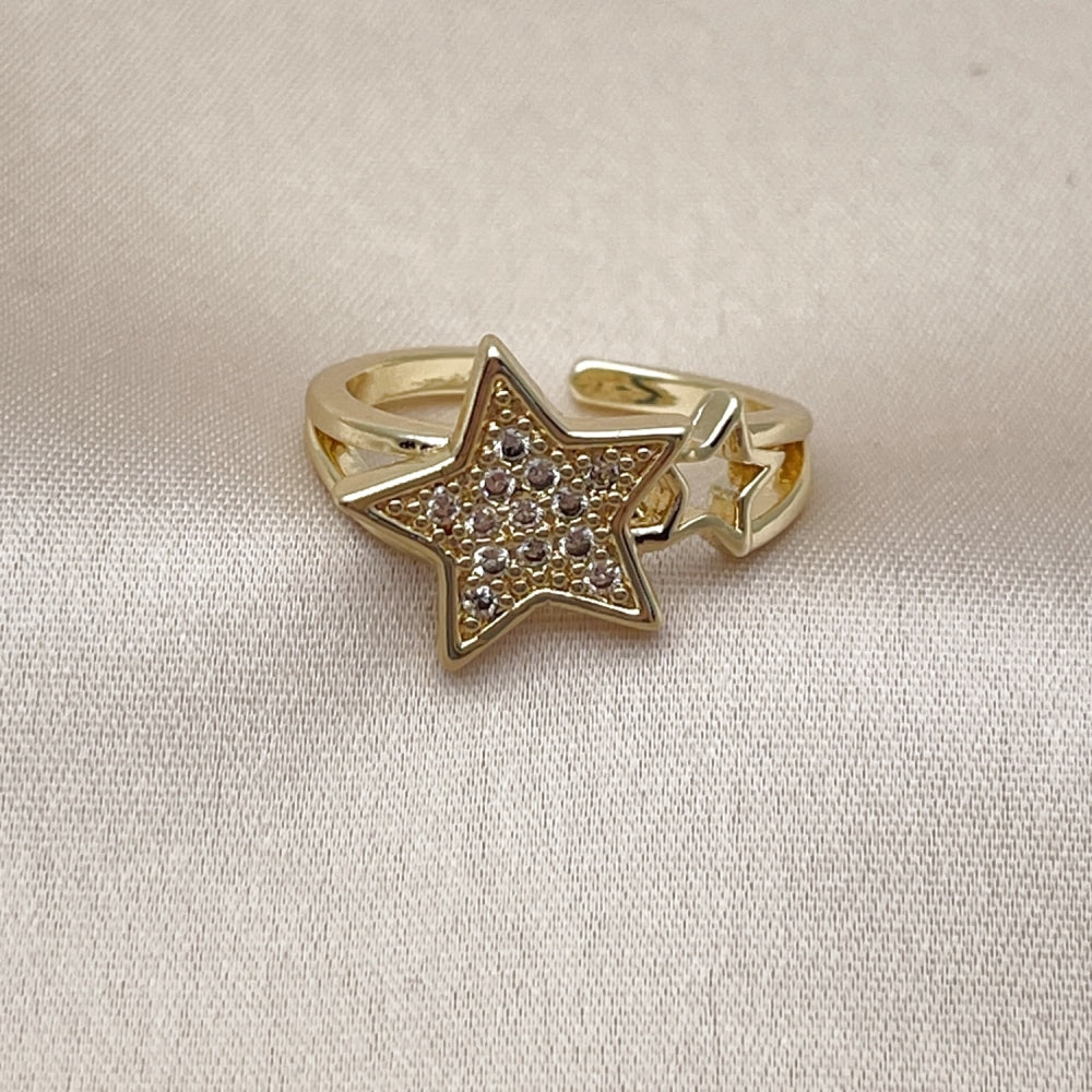 Oro Laminado Multi Stone Ring, Gold Filled Style Star Design, with White Micro Pave, Polished, Golden Finish