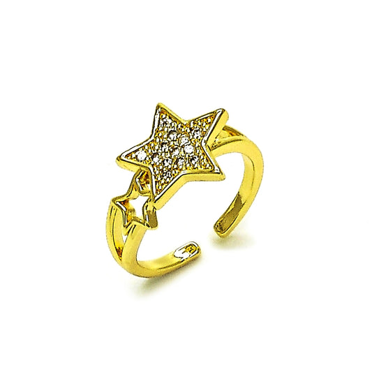 Oro Laminado Multi Stone Ring, Gold Filled Style Star Design, with White Micro Pave, Polished, Golden Finish