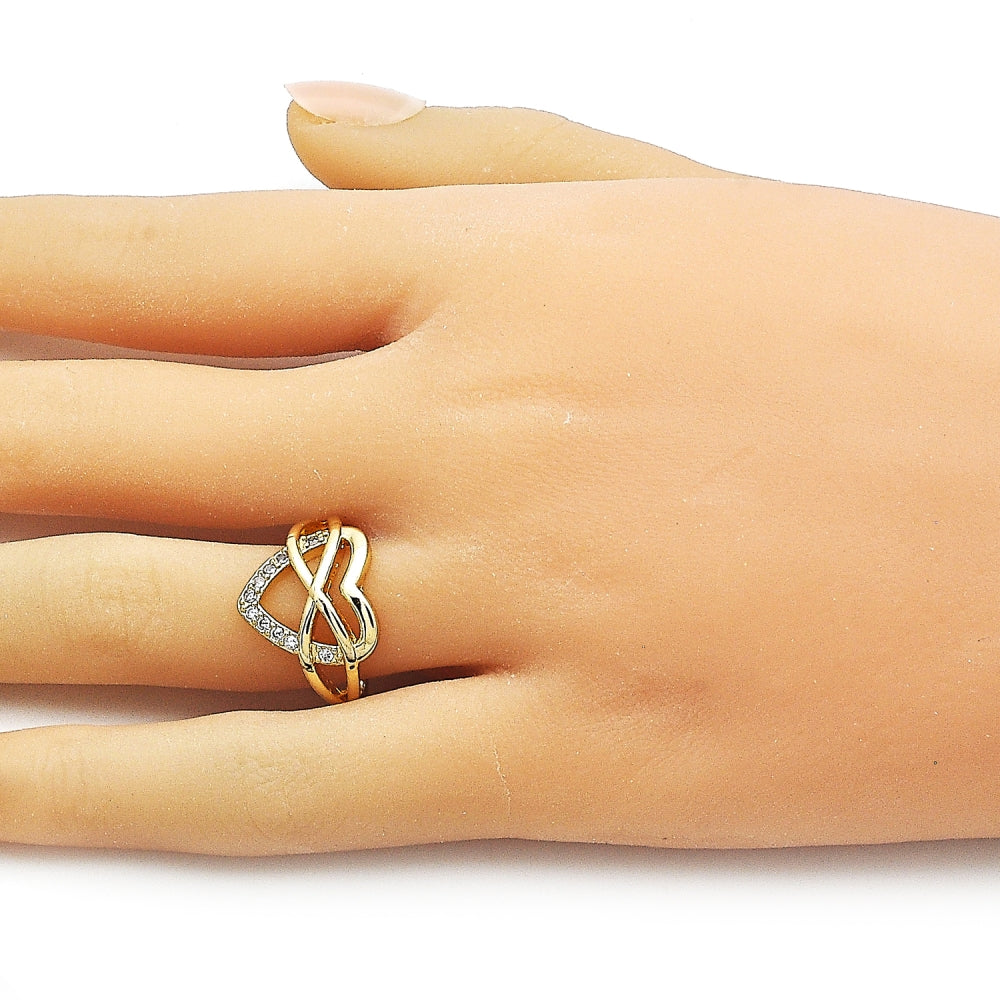 Oro Laminado Elegant Ring, Gold Filled Style Heart and Infinite Design, with White Cubic Zirconia, Polished, Golden Finish