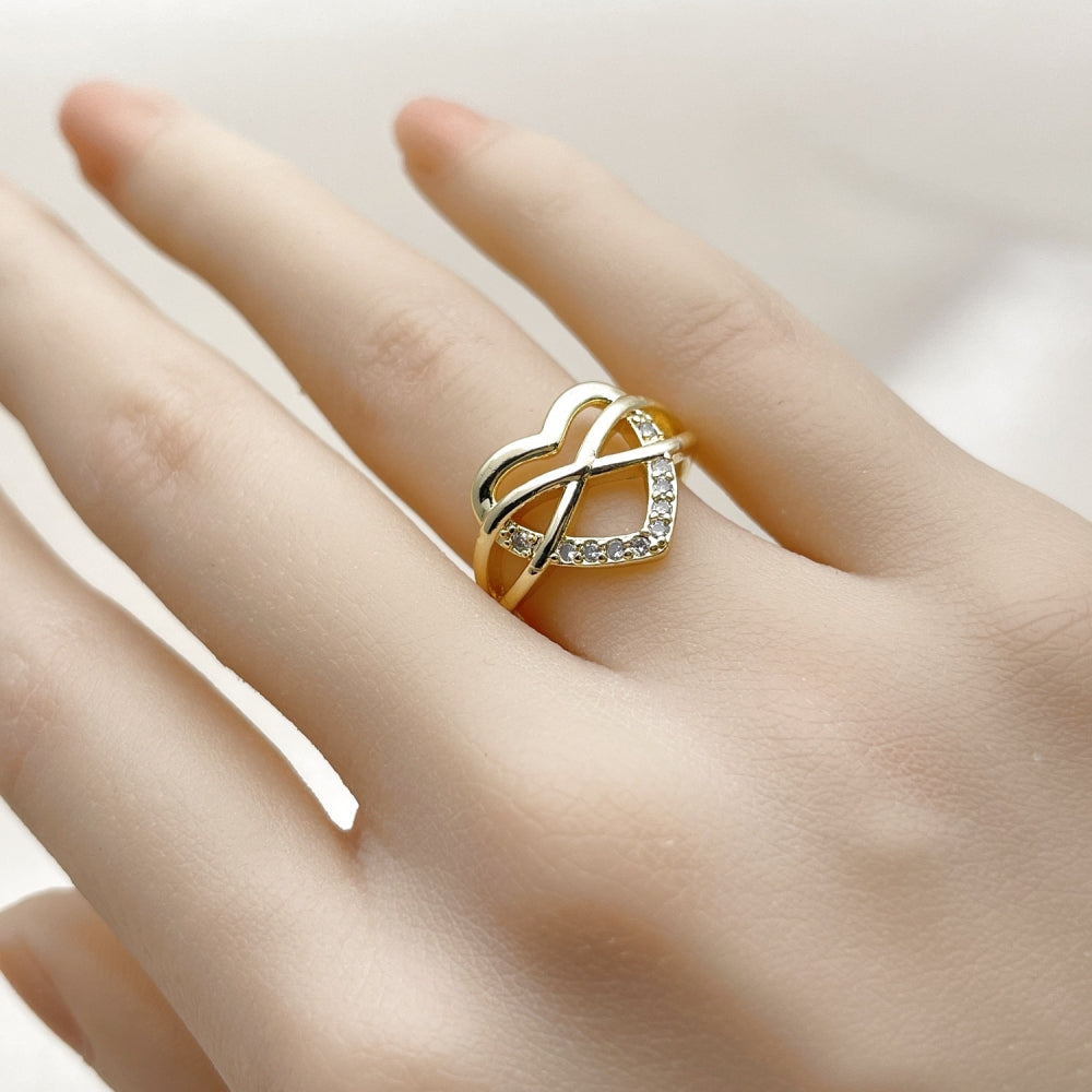 Oro Laminado Elegant Ring, Gold Filled Style Heart and Infinite Design, with White Cubic Zirconia, Polished, Golden Finish