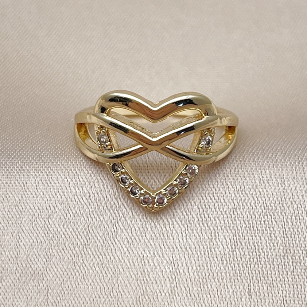 Oro Laminado Elegant Ring, Gold Filled Style Heart and Infinite Design, with White Cubic Zirconia, Polished, Golden Finish