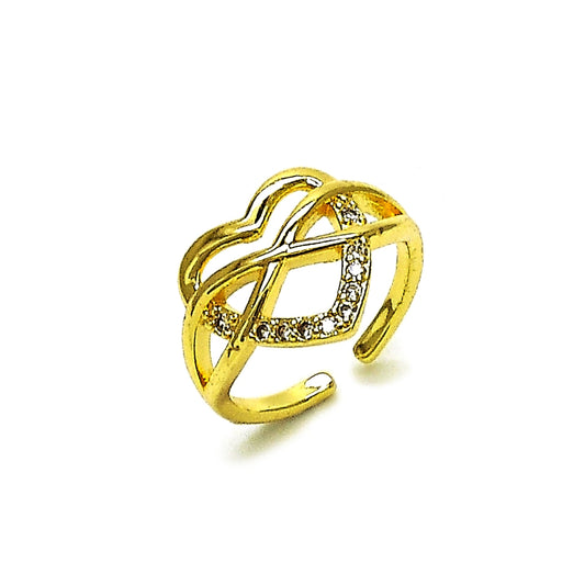 Oro Laminado Elegant Ring, Gold Filled Style Heart and Infinite Design, with White Cubic Zirconia, Polished, Golden Finish