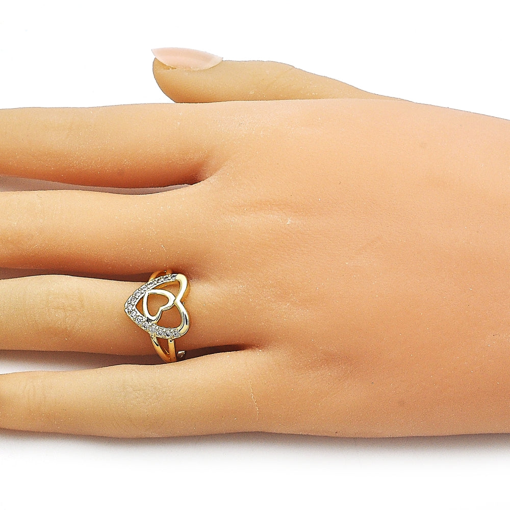 Oro Laminado Multi Stone Ring, Gold Filled Style Heart Design, with White Cubic Zirconia, Polished, Golden Finish