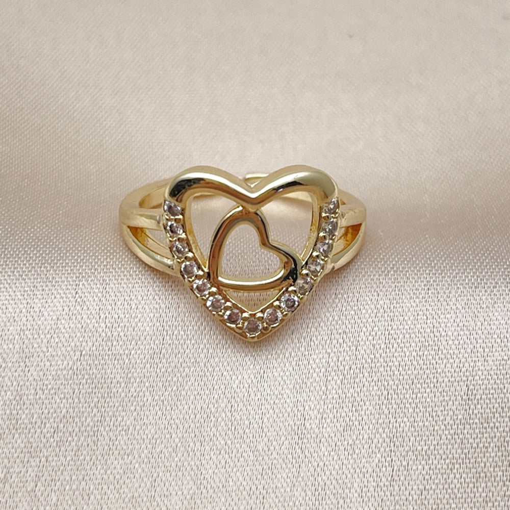 Oro Laminado Multi Stone Ring, Gold Filled Style Heart Design, with White Cubic Zirconia, Polished, Golden Finish