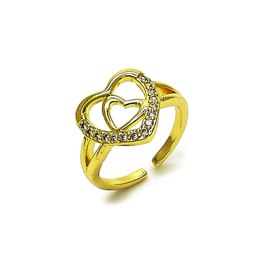 Oro Laminado Multi Stone Ring, Gold Filled Style Heart Design, with White Cubic Zirconia, Polished, Golden Finish