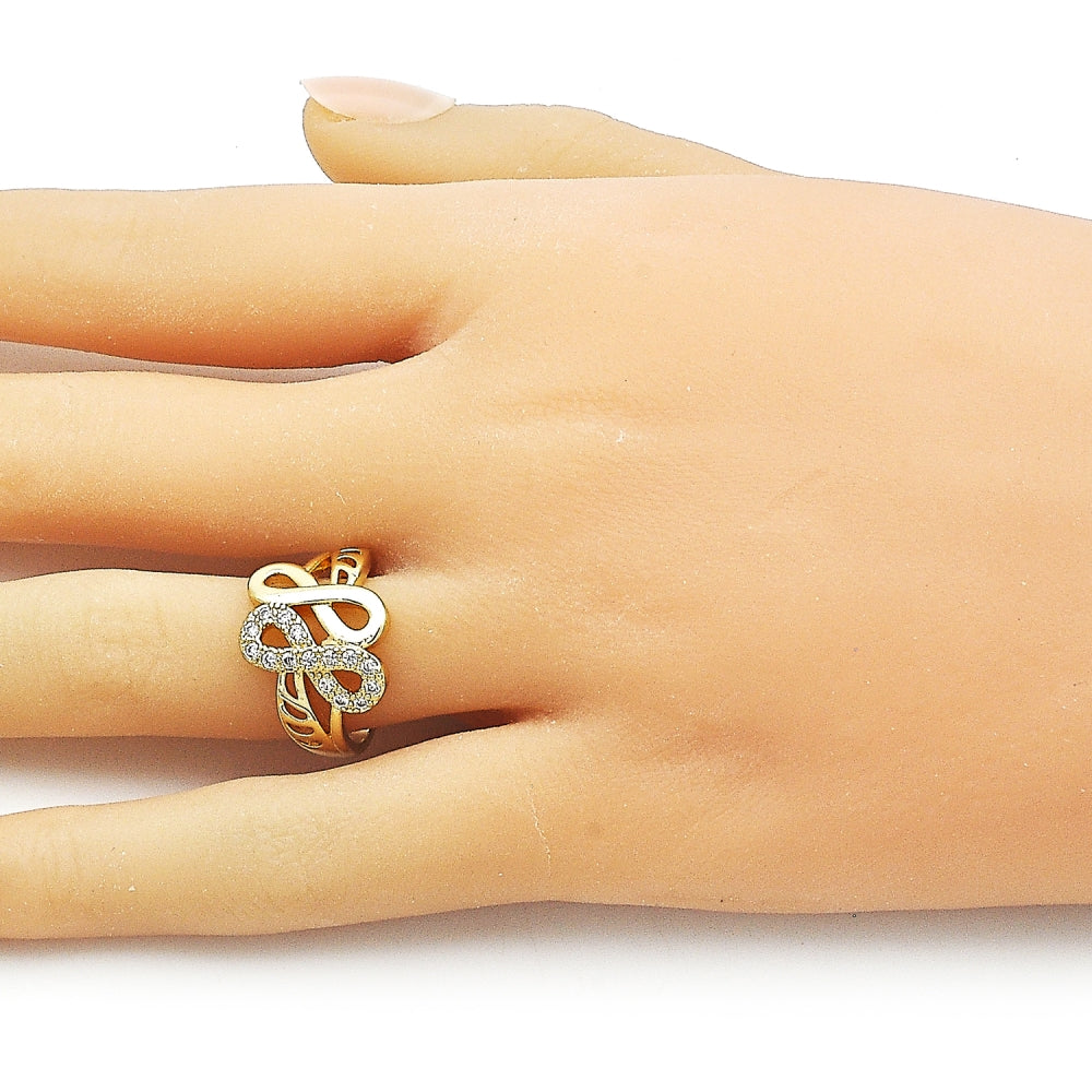 Oro Laminado Multi Stone Ring, Gold Filled Style Infinite Design, with White Cubic Zirconia, Polished, Golden Finish