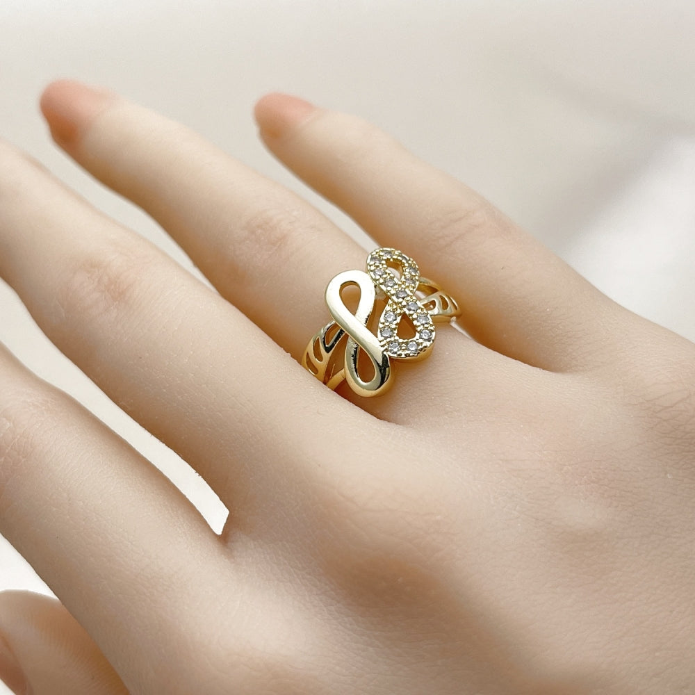 Oro Laminado Multi Stone Ring, Gold Filled Style Infinite Design, with White Cubic Zirconia, Polished, Golden Finish