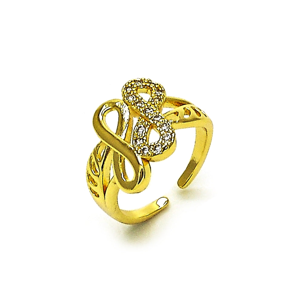 Oro Laminado Multi Stone Ring, Gold Filled Style Infinite Design, with White Cubic Zirconia, Polished, Golden Finish