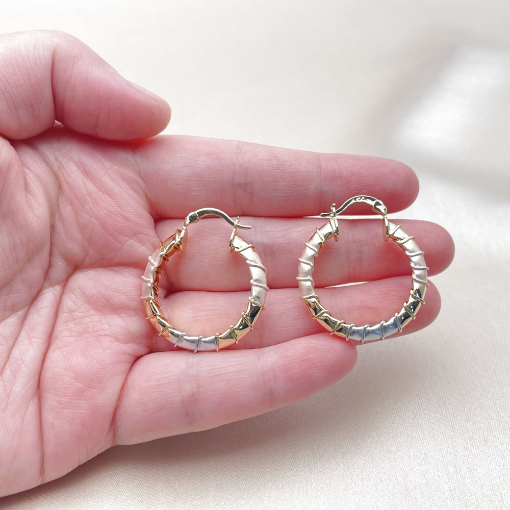 Oro Laminado Medium Hoop, Gold Filled Style Hollow Design, Polished, Tricolor