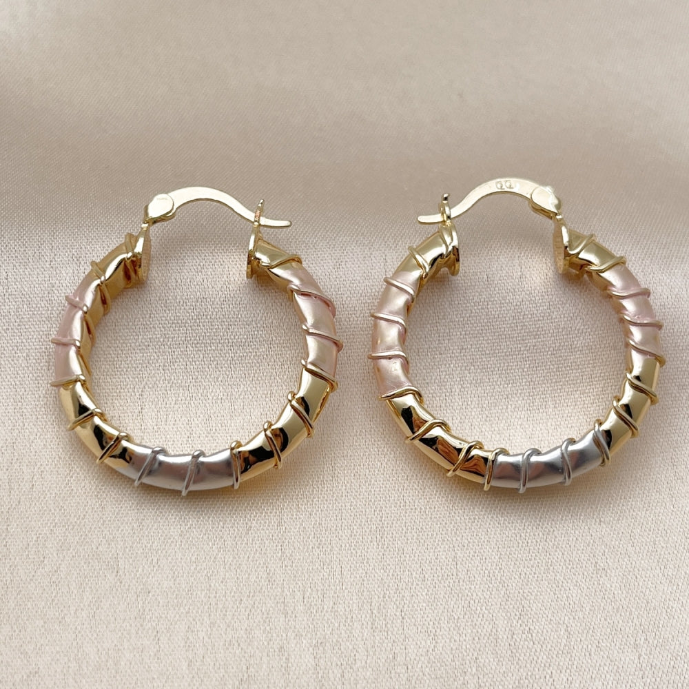 Oro Laminado Medium Hoop, Gold Filled Style Hollow Design, Polished, Tricolor
