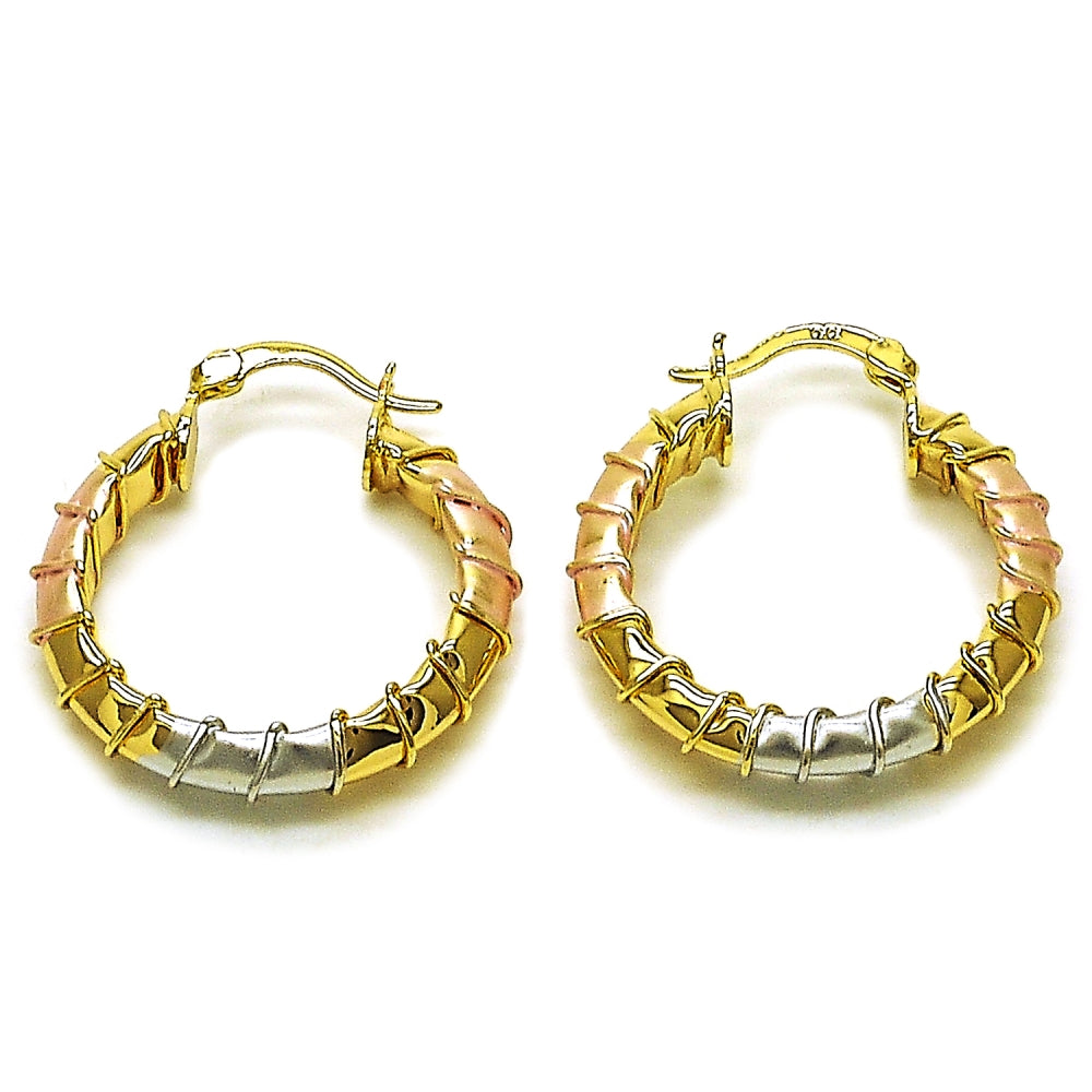 Oro Laminado Medium Hoop, Gold Filled Style Hollow Design, Polished, Tricolor