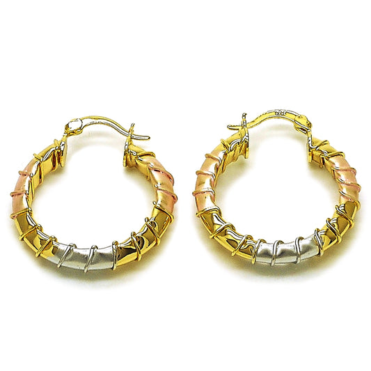 Oro Laminado Medium Hoop, Gold Filled Style Hollow Design, Polished, Tricolor