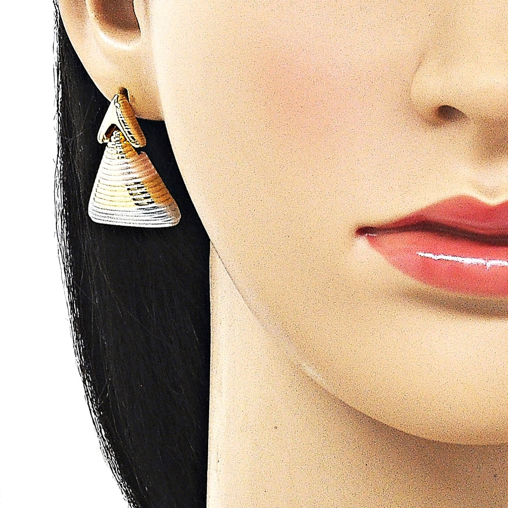 Oro Laminado Stud Earring, Gold Filled Style Polished, Tricolor