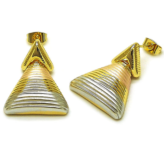 Oro Laminado Stud Earring, Gold Filled Style Polished, Tricolor