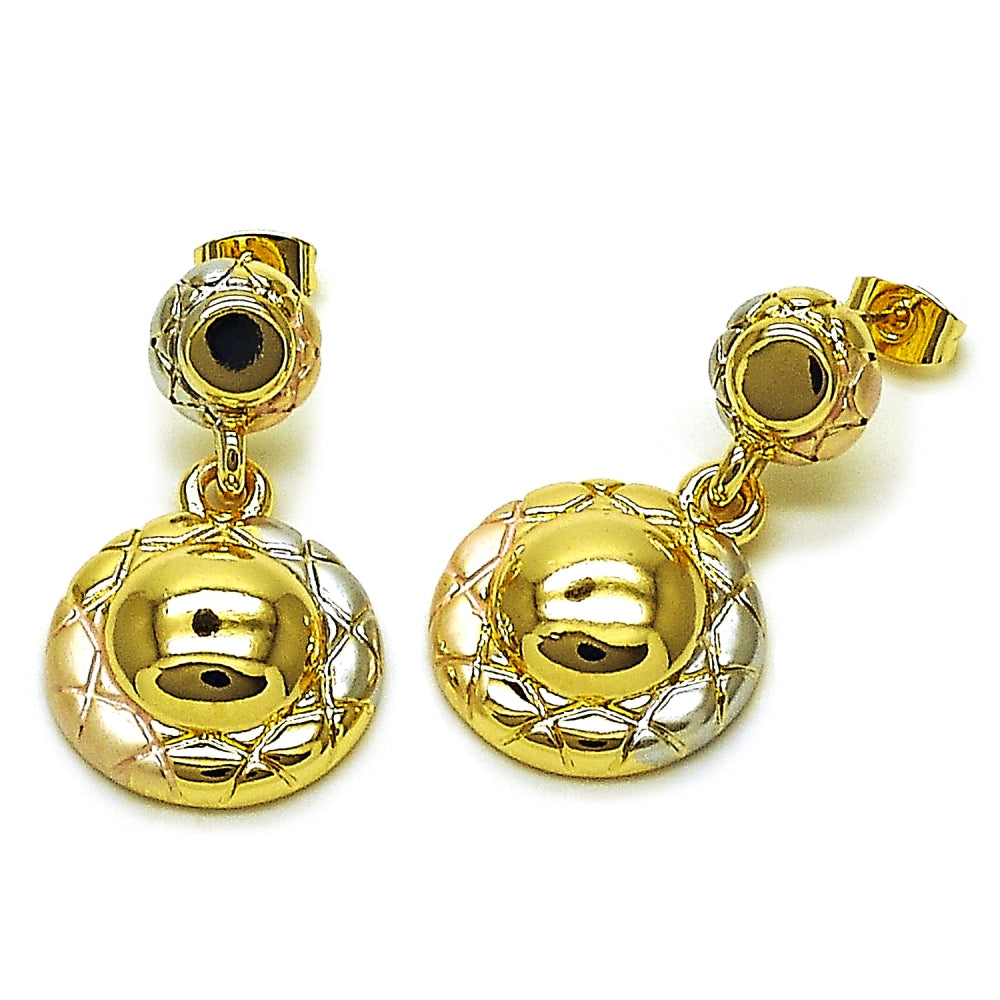 Oro Laminado Stud Earring, Gold Filled Style Diamond Cutting Finish, Tricolor