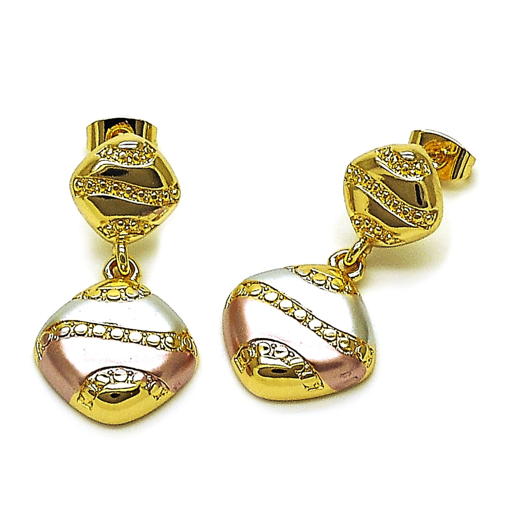 Oro Laminado Stud Earring, Gold Filled Style Polished, Tricolor