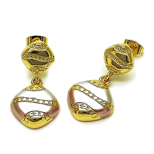 Oro Laminado Stud Earring, Gold Filled Style Polished, Tricolor