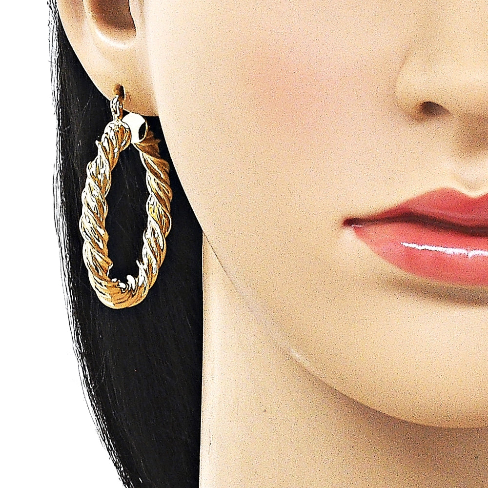 Oro Laminado Medium Hoop, Gold Filled Style Twist and Hollow Design, Polished, Golden Finish
