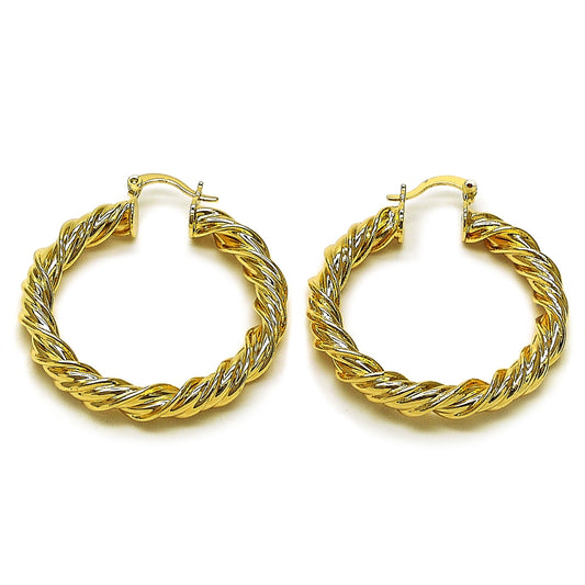 Oro Laminado Medium Hoop, Gold Filled Style Twist and Hollow Design, Polished, Golden Finish