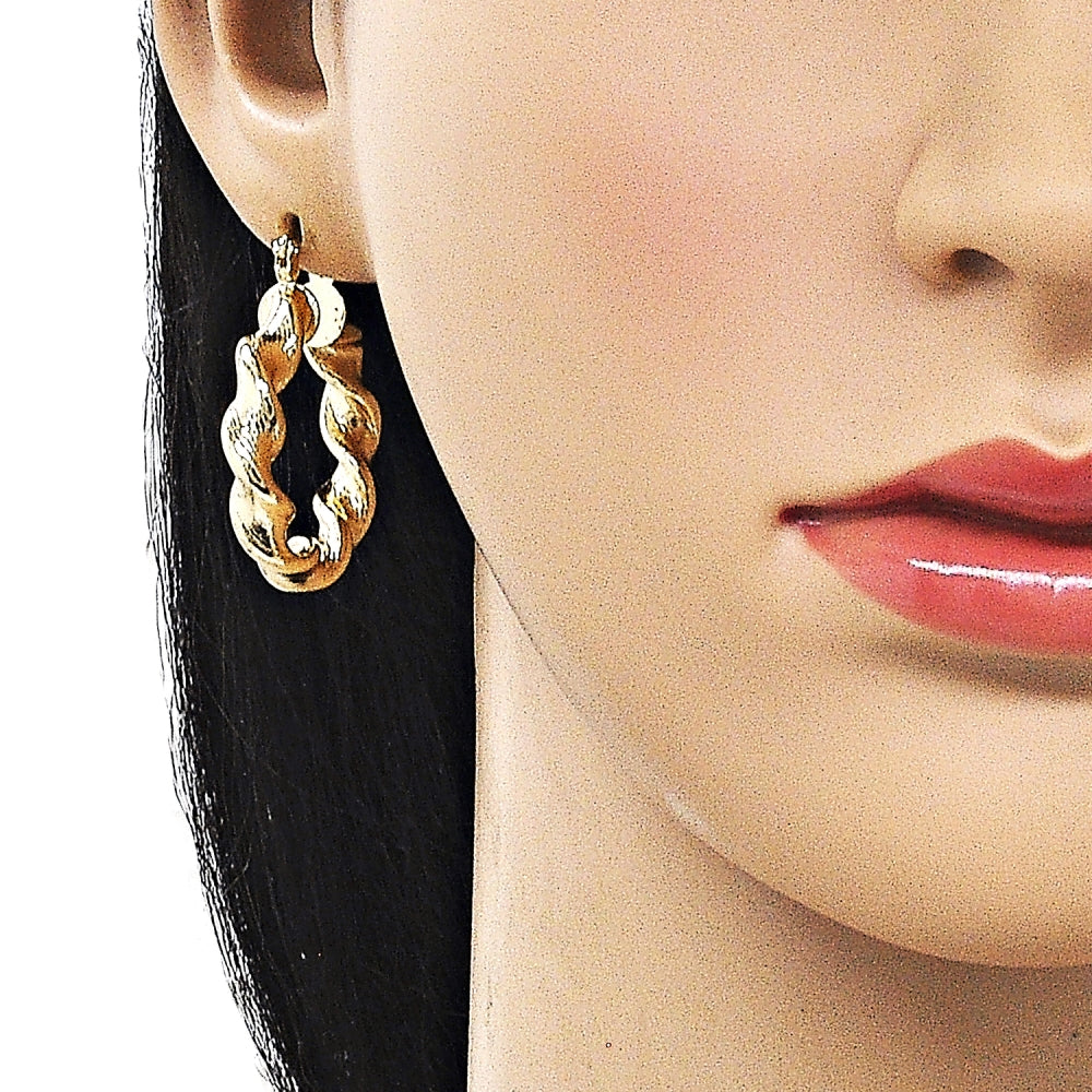 Oro Laminado Medium Hoop, Gold Filled Style Twist and Hollow Design, Diamond Cutting Finish, Golden Finish