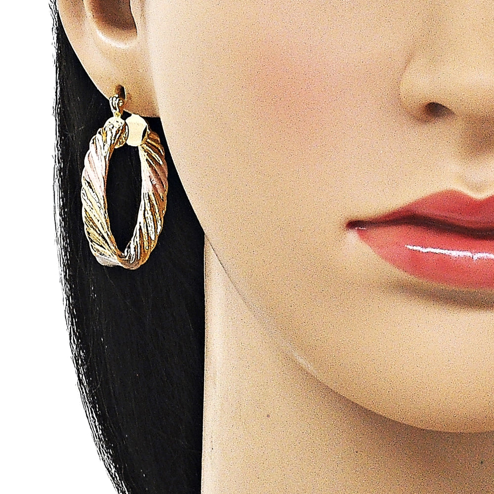 Oro Laminado Medium Hoop, Gold Filled Style Hollow Design, Polished, Tricolor
