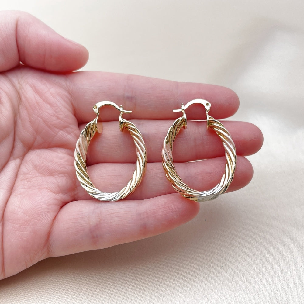 Oro Laminado Medium Hoop, Gold Filled Style Hollow Design, Polished, Tricolor