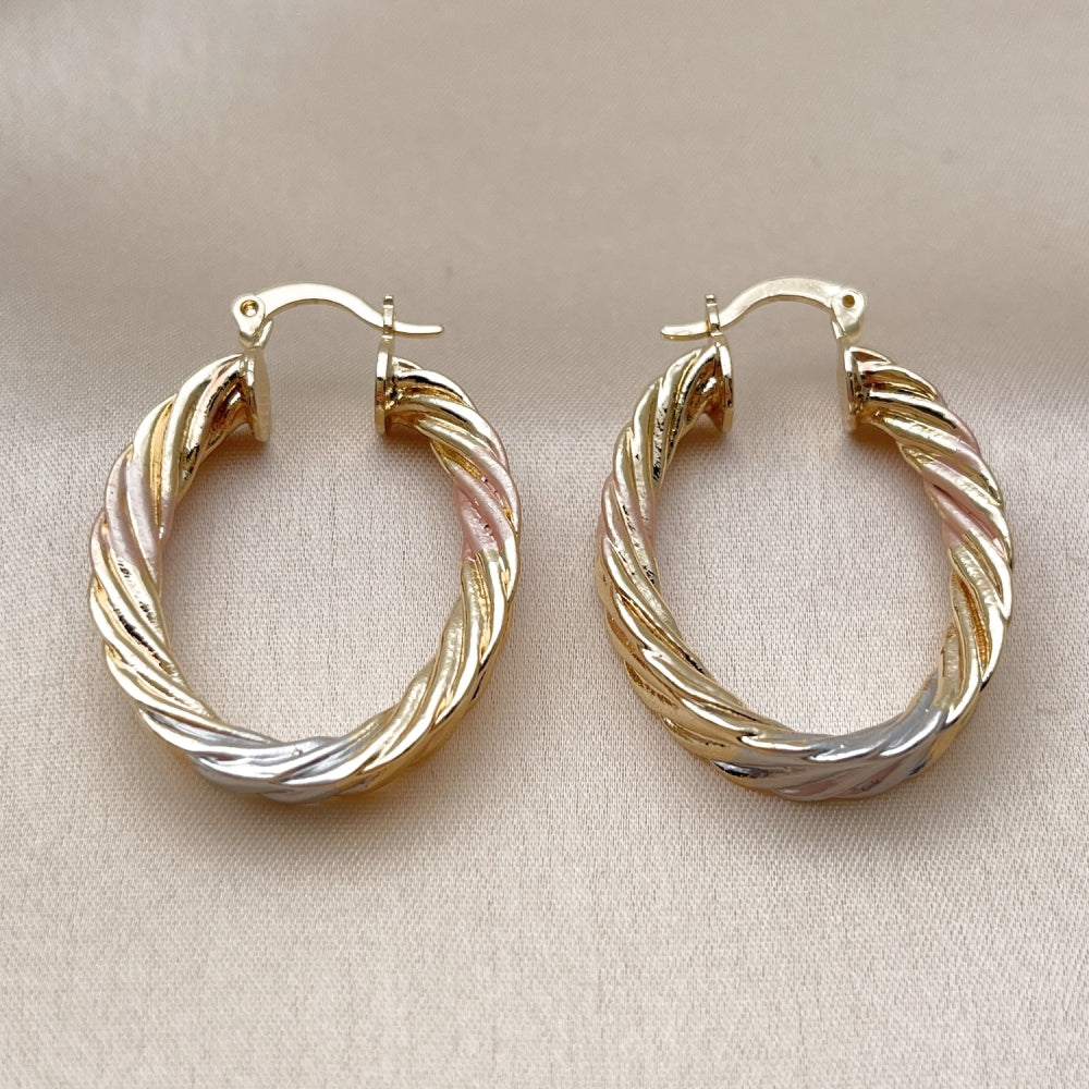 Oro Laminado Medium Hoop, Gold Filled Style Hollow Design, Polished, Tricolor