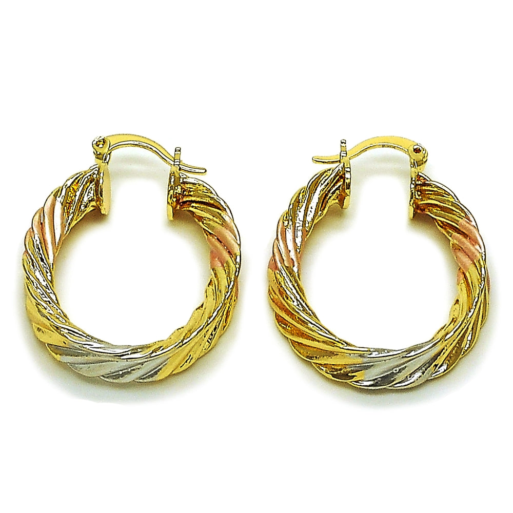 Oro Laminado Medium Hoop, Gold Filled Style Hollow Design, Polished, Tricolor