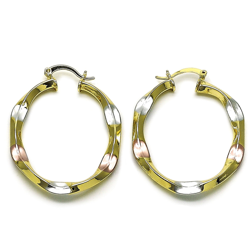 Oro Laminado Medium Hoop, Gold Filled Style Hollow Design, Polished, Tricolor