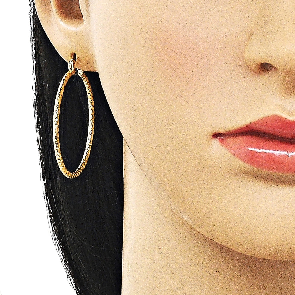 Oro Laminado Medium Hoop, Gold Filled Style Diamond Cutting Finish, Golden Finish