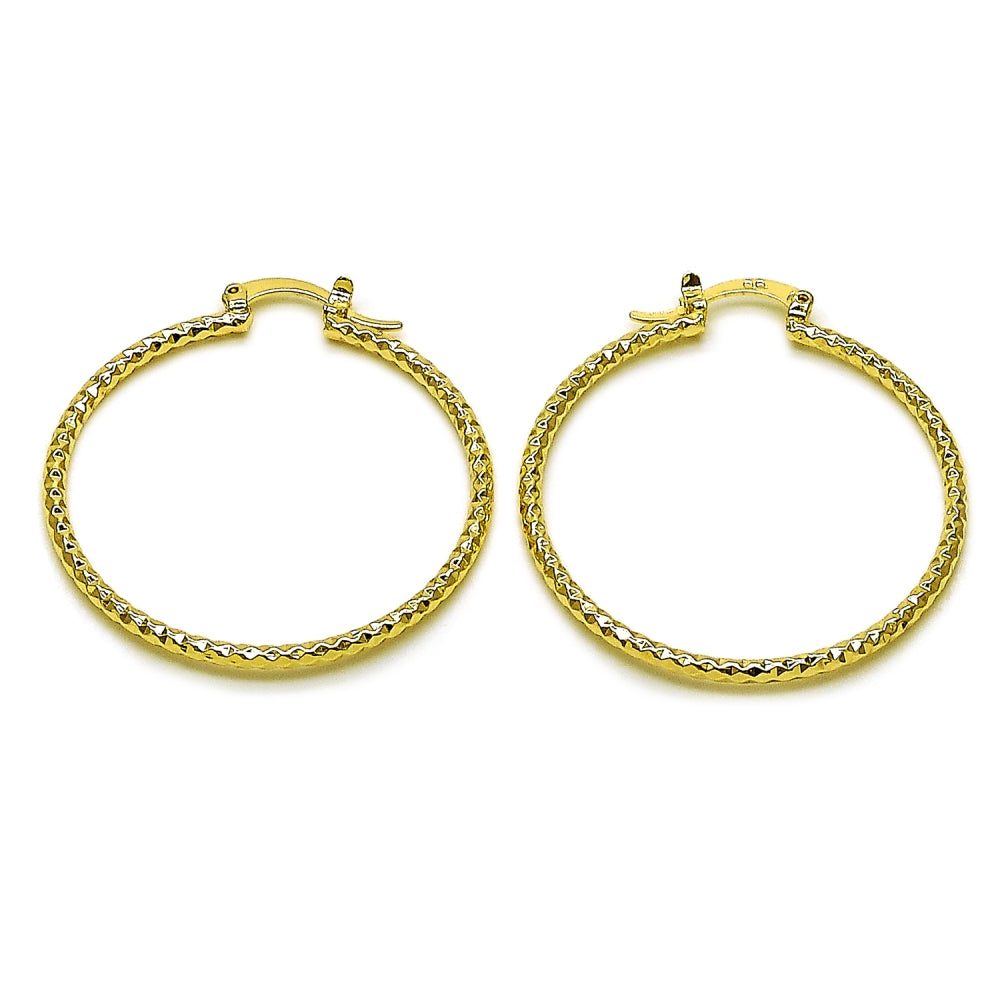 Oro Laminado Medium Hoop, Gold Filled Style Diamond Cutting Finish, Golden Finish