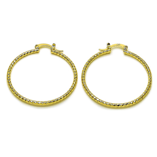 Oro Laminado Medium Hoop, Gold Filled Style Diamond Cutting Finish, Golden Finish