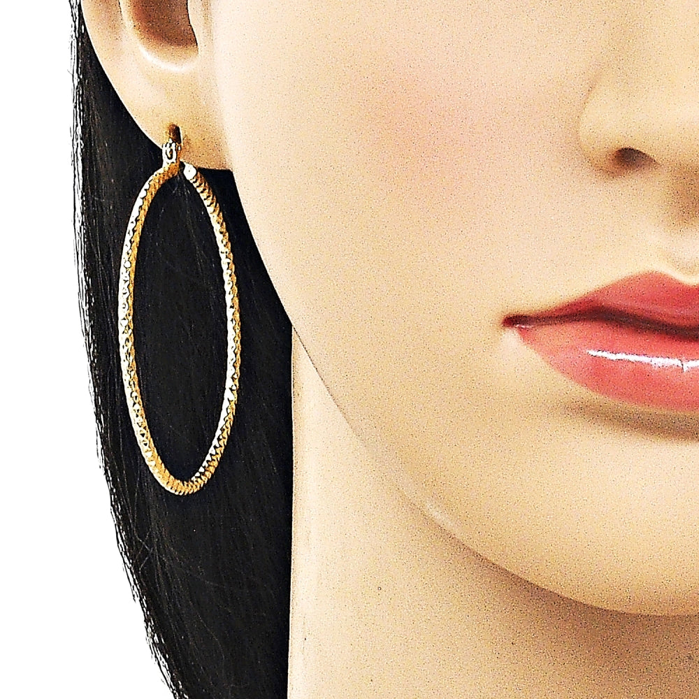 Oro Laminado Large Hoop, Gold Filled Style Diamond Cutting Finish, Golden Finish