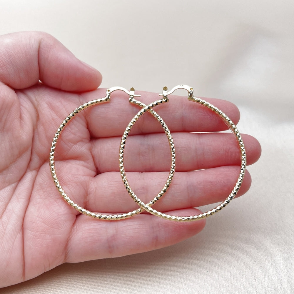 Oro Laminado Large Hoop, Gold Filled Style Diamond Cutting Finish, Golden Finish