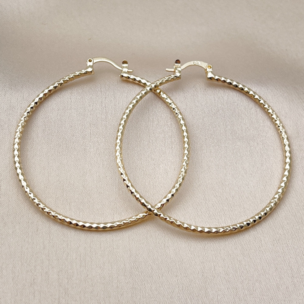 Oro Laminado Large Hoop, Gold Filled Style Diamond Cutting Finish, Golden Finish