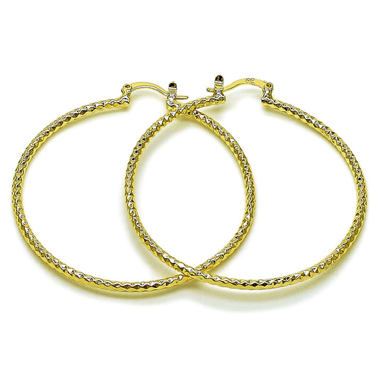 Oro Laminado Large Hoop, Gold Filled Style Diamond Cutting Finish, Golden Finish