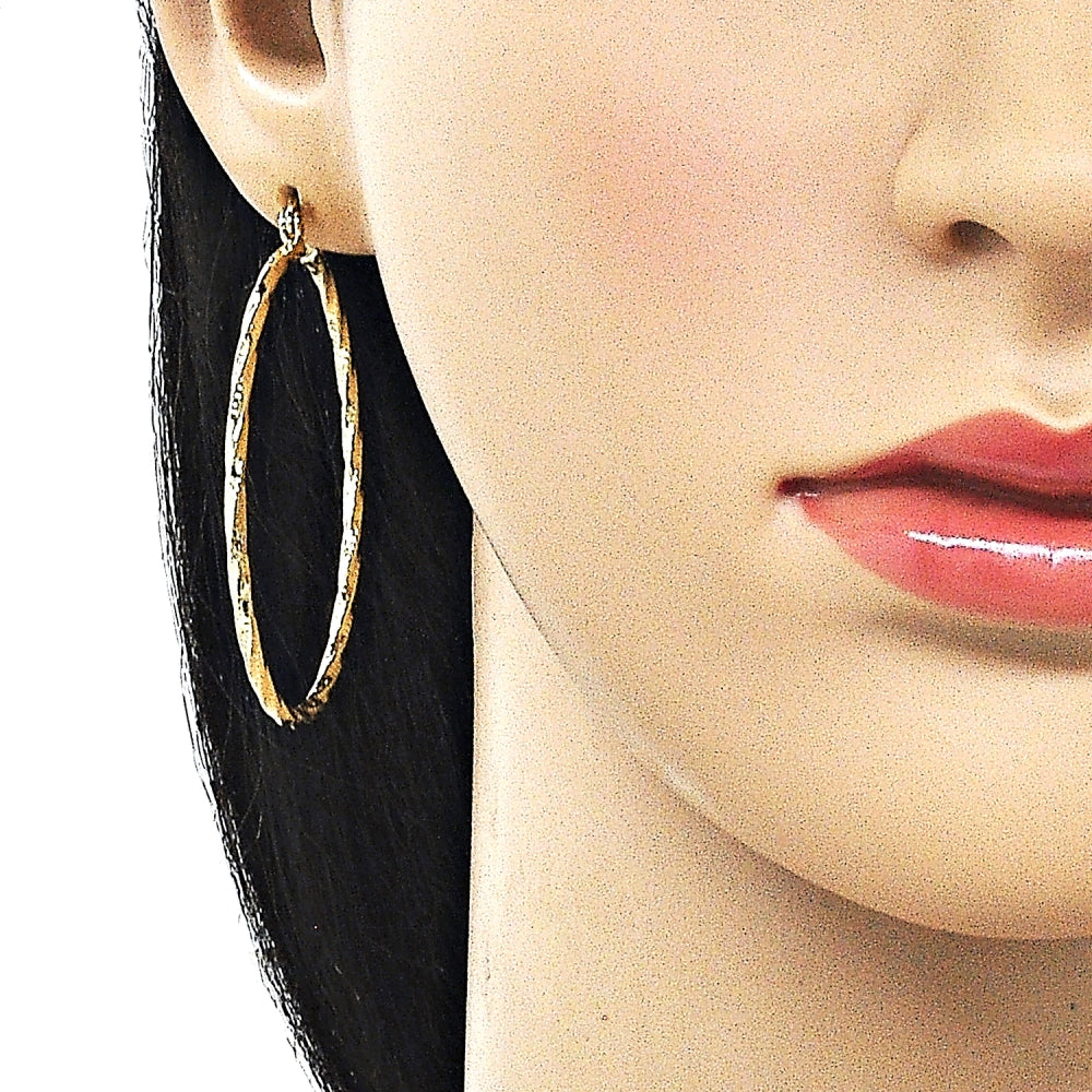 Oro Laminado Large Hoop, Gold Filled Style Twist Design, Diamond Cutting Finish, Golden Finish