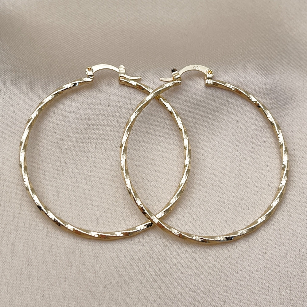 Oro Laminado Large Hoop, Gold Filled Style Twist Design, Diamond Cutting Finish, Golden Finish