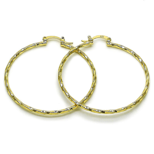 Oro Laminado Large Hoop, Gold Filled Style Twist Design, Diamond Cutting Finish, Golden Finish