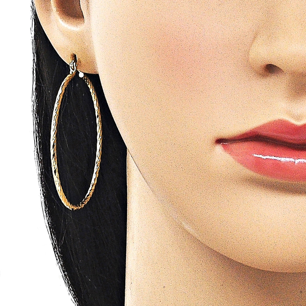 Oro Laminado Extra Large Hoop, Gold Filled Style Diamond Cutting Finish, Golden Finish