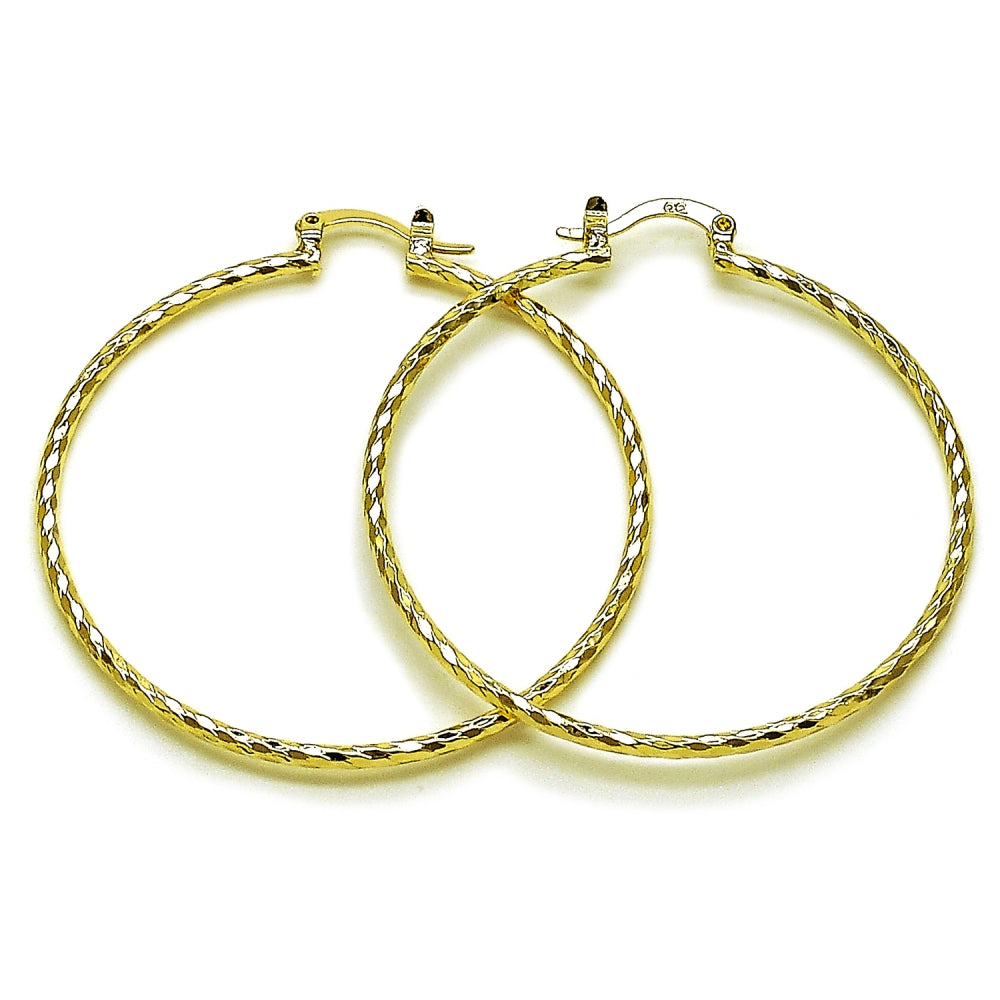 Oro Laminado Extra Large Hoop, Gold Filled Style Diamond Cutting Finish, Golden Finish