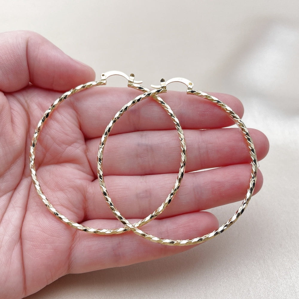 Oro Laminado Extra Large Hoop, Gold Filled Style Diamond Cutting Finish, Golden Finish
