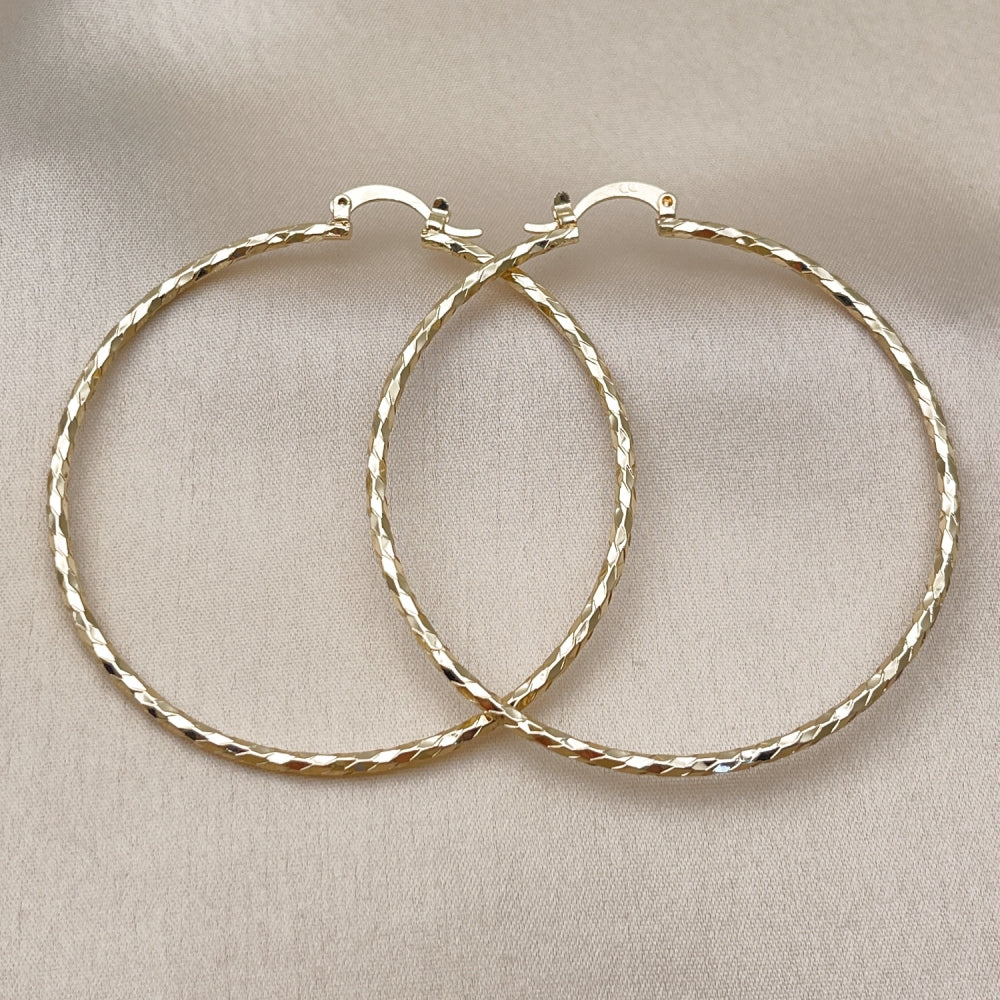 Oro Laminado Extra Large Hoop, Gold Filled Style Diamond Cutting Finish, Golden Finish